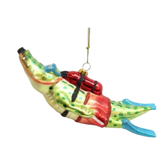 Set of 3 December Diamonds Scuba Sea Turtles and Alligator Glass Ornaments - Picture 8 of 11